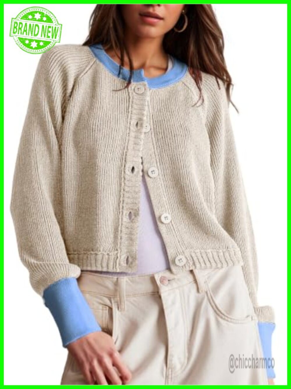 Cropped Cardigan Sweater Long Sleeve Open Front Button Down